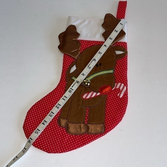 Vintage Dakin Red Dotted Reindeer Christmas Stocking - Picture 3 of 5